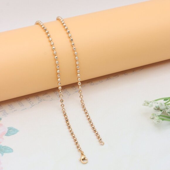 "Elegant Rose Gold Ball Chain Necklace High Polish Finish, XPNL0334 - Picture 10 of 12